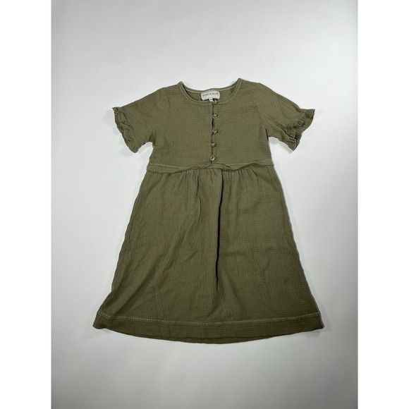 Piper & Scoot‎ XS Olive Green Midi Dress Buttons Stitch Detail - Picture 1 of 10